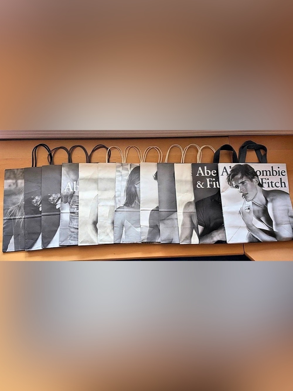 Lot 10 Vintage Abercrombie & Fitch Vintage Paper Shopping Bags 15x14x6”